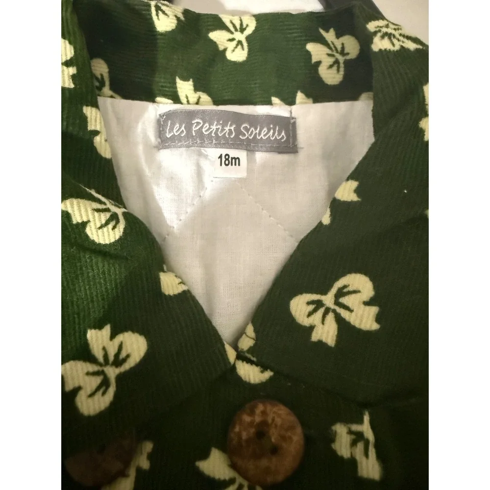 Les Petits‎ Soleils Jacket Kids 18M Green Corduroy Bow Print Ruffle NWT Preppy